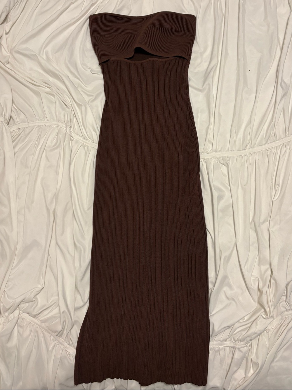Dynamite Strapless Ribbed Midi Dress - Dark Brown